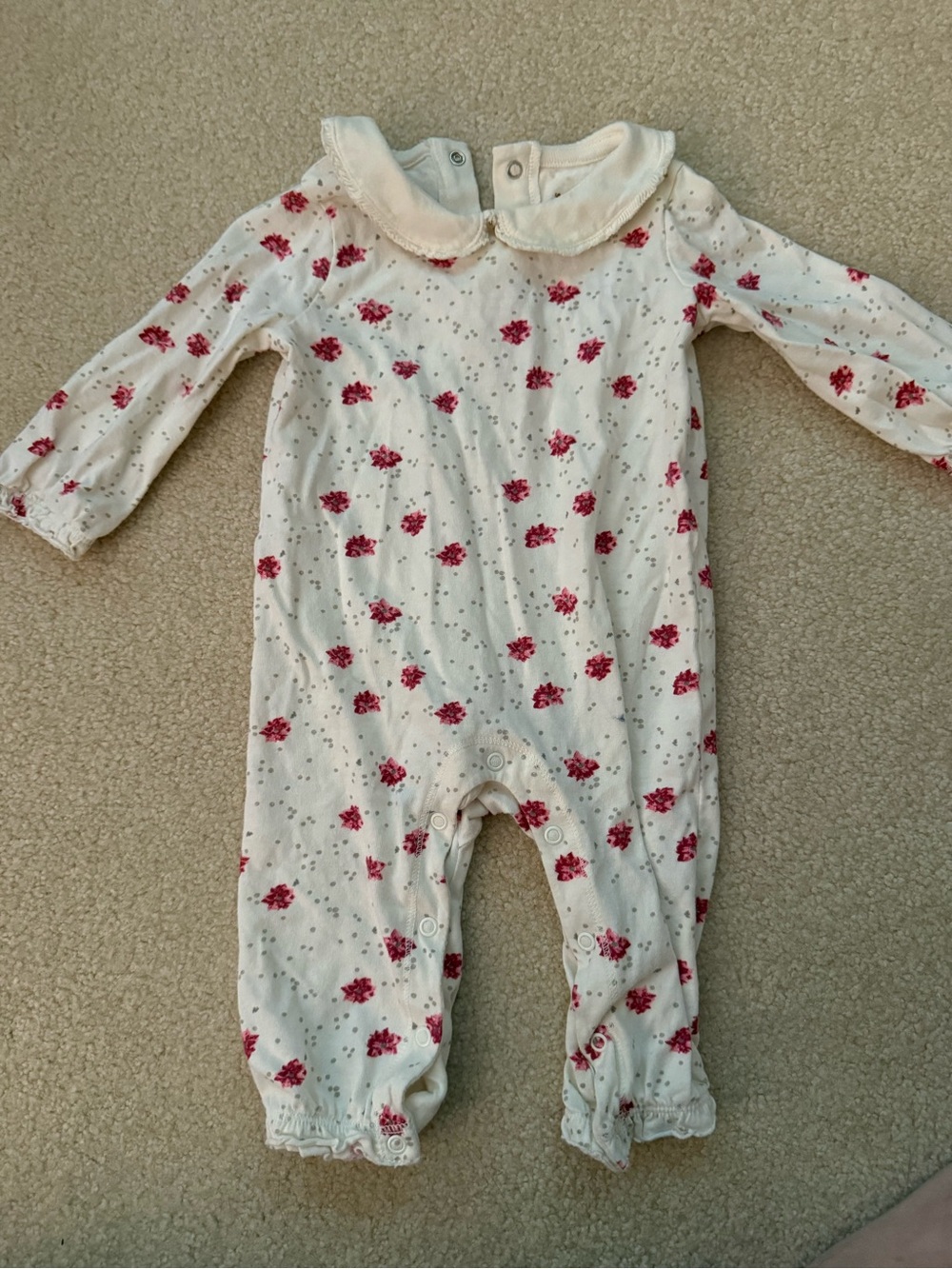 Burt's Bees White Floral Romper One-Piece with Pink Flowers